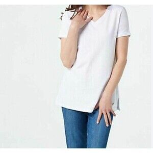 Isaac Mizrahi Live! Women's Rolled Sleeve Button Back Knit Top Bright White sz S